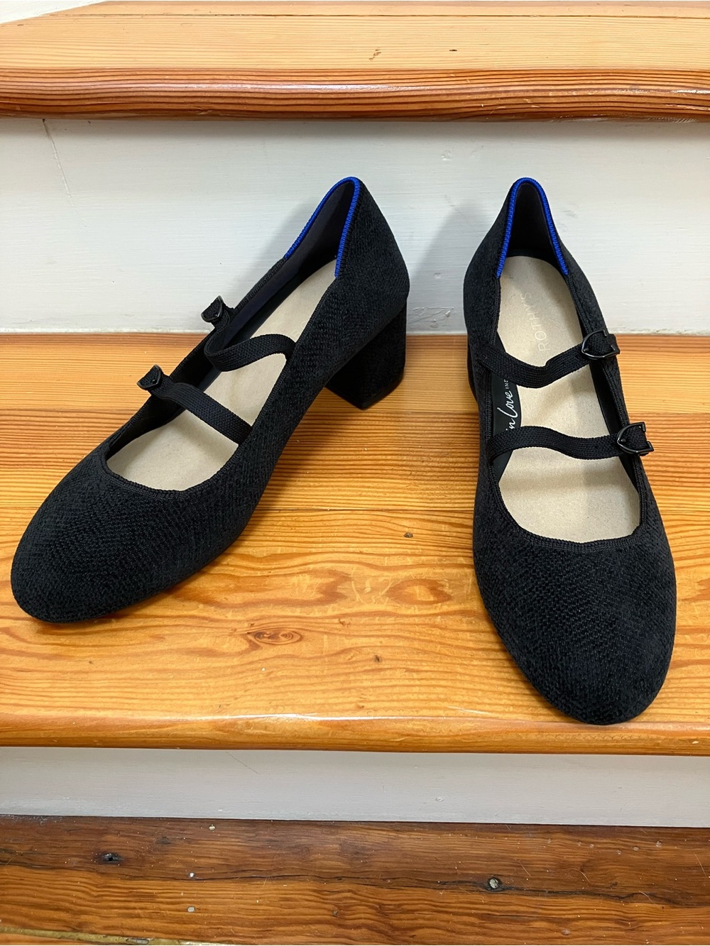 New Rothy's ReVelvet Double Buckle Mary Jane Heel Black Block Heel size 10